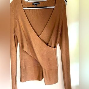 INC, NWT, tan colored, criss-cross front, ribbed, sweater. Size XL